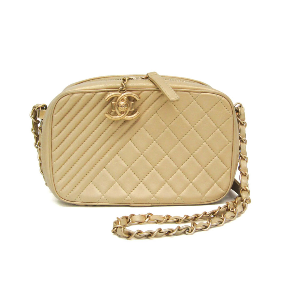 CHANEL Gold Leather Shoulder Bag